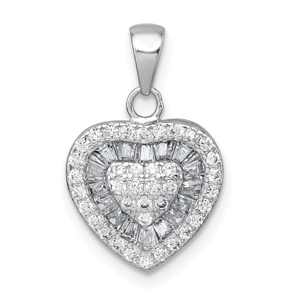 Sterling Silver Rhodium-Plated White CZ Heart Pendant