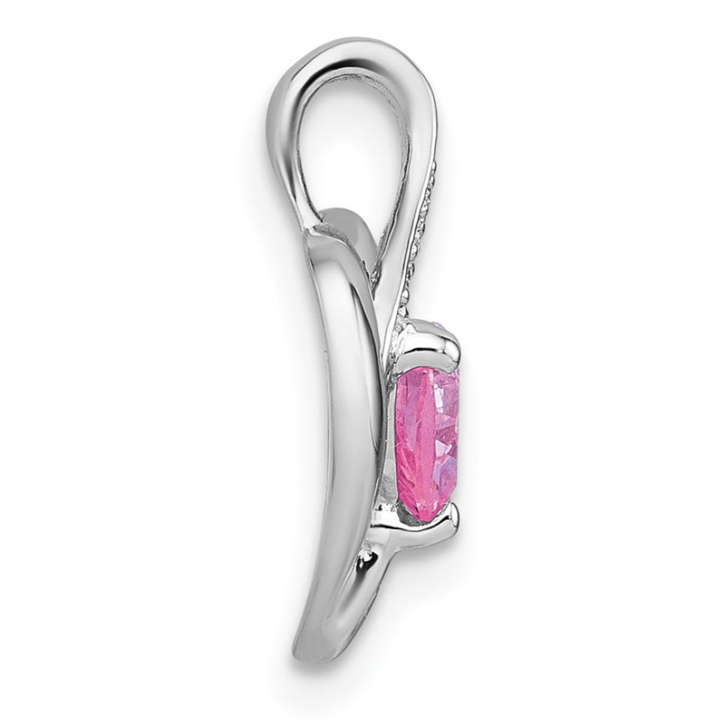 Sterling Silver Rhodium Plated Polished Pink/white CZ Heart Chain Slide Pendant