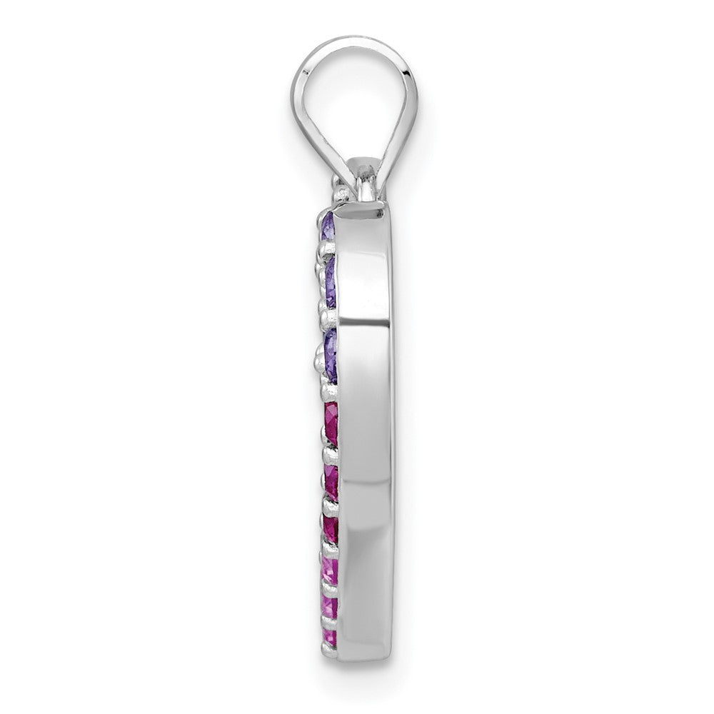 Sterling Silver Rhodium Plated Polished Multicolor CZ Open Heart Pendant