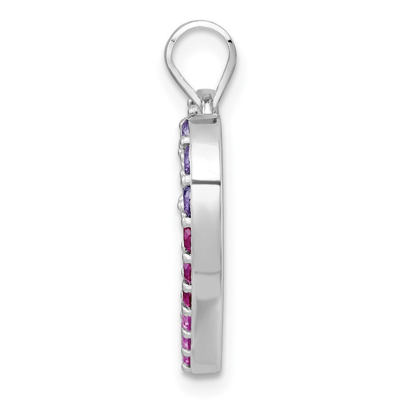 Sterling Silver Rhodium Plated Polished Multicolor CZ Open Heart Pendant