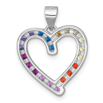 Sterling Silver Rhodium Plated Polished Multicolor CZ Open Heart Pendant