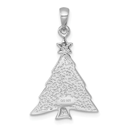 Sterling Silver Rhodium-Plated Multi Color Crystal Christmas Tree Charm