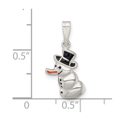 Sterling Silver Polished and Enameled Snowman Charm