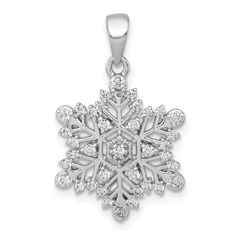 Sterling Silver Rhodium-Plated Polished CZ Snowflake Pendant