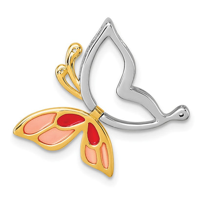 Sterling Silver Rh-Plt Gold-Tone Enamel CZ Moveable Butterfly Chain Slide Pendant