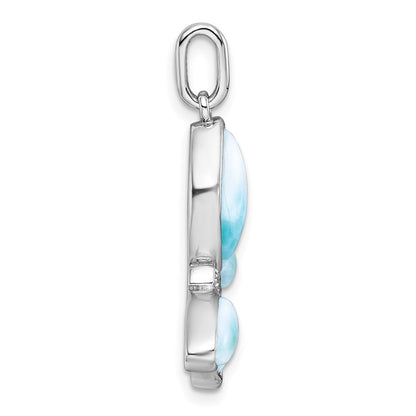 Sterling Silver Rh-Pl Polished Larimar and CZ Butterfly Pendant