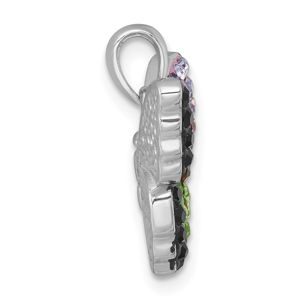 Sterling Silver Rhodium Plated Multi Color Crystal Butterfly Pendant