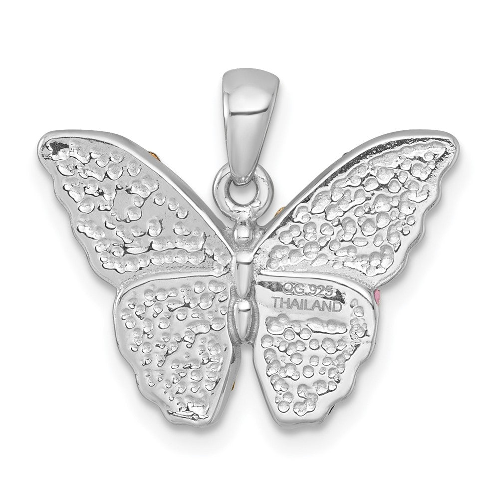 Sterling Silver Rhodium Plated Multi Color Crystal Butterfly Pendant