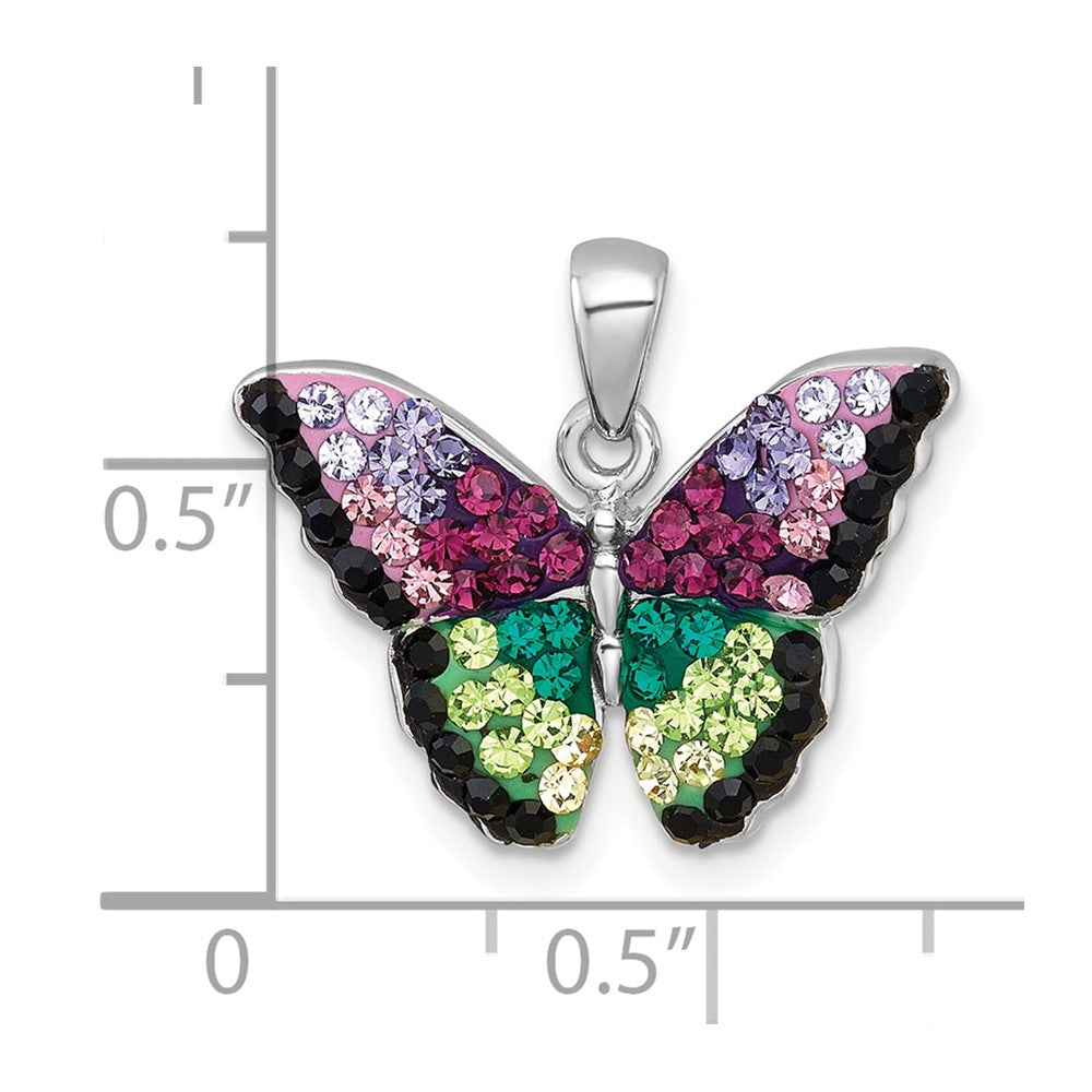Sterling Silver Rhodium Plated Multi Color Crystal Butterfly Pendant