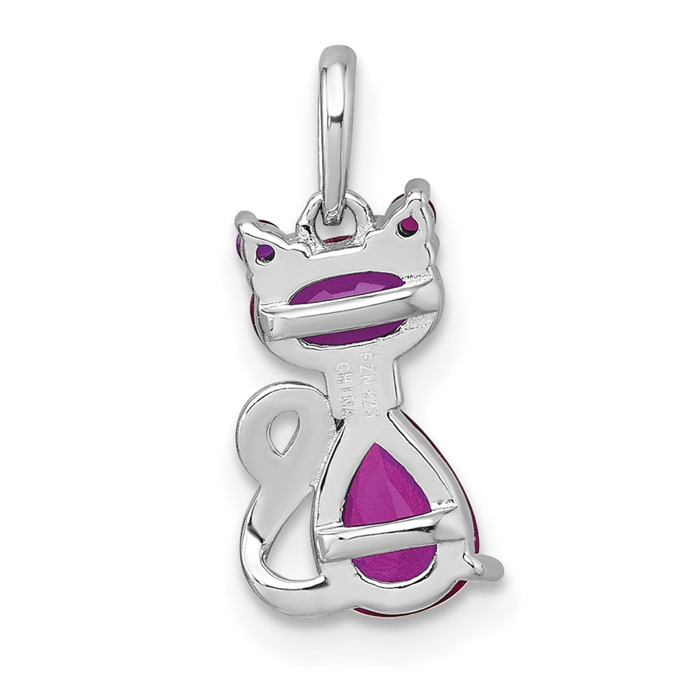 Sterling Silver Rhodium-Plated Ruby Corundum Cat Pendant