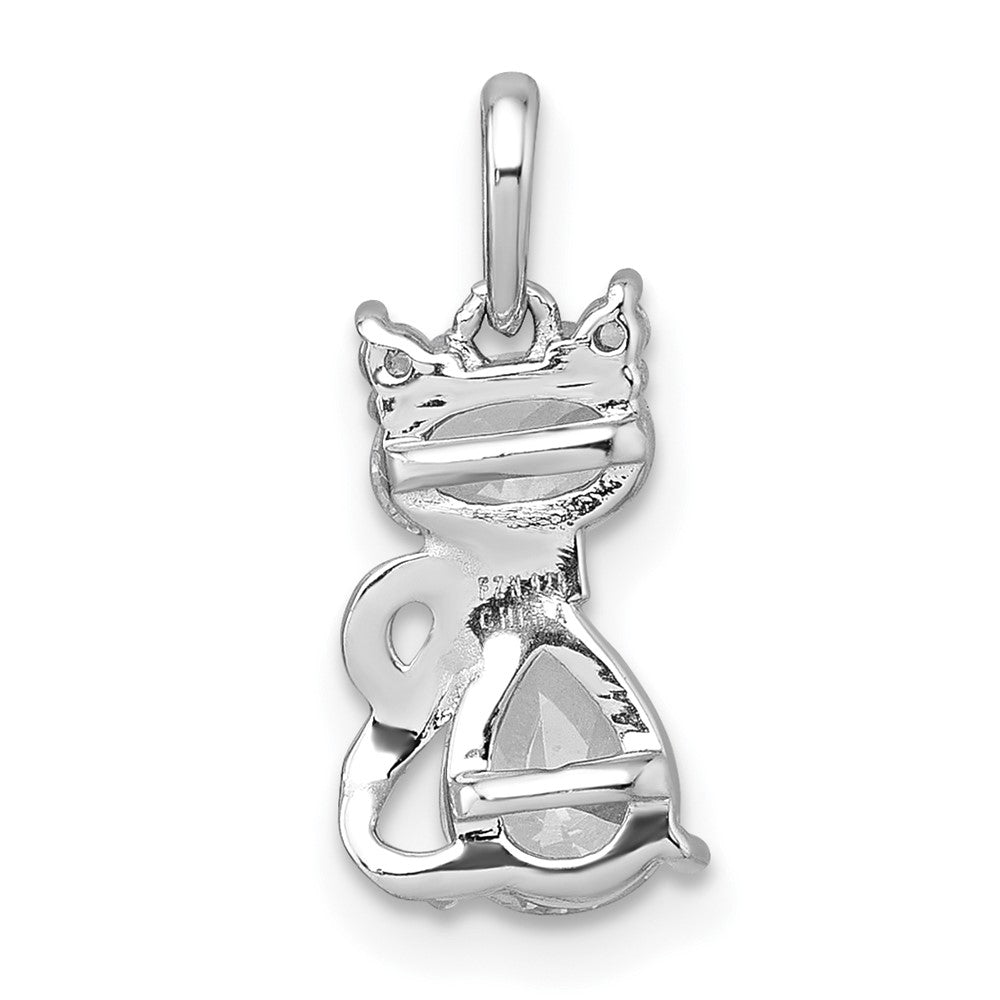 Sterling Silver Rhodium-Plated White CZ Cat Pendant