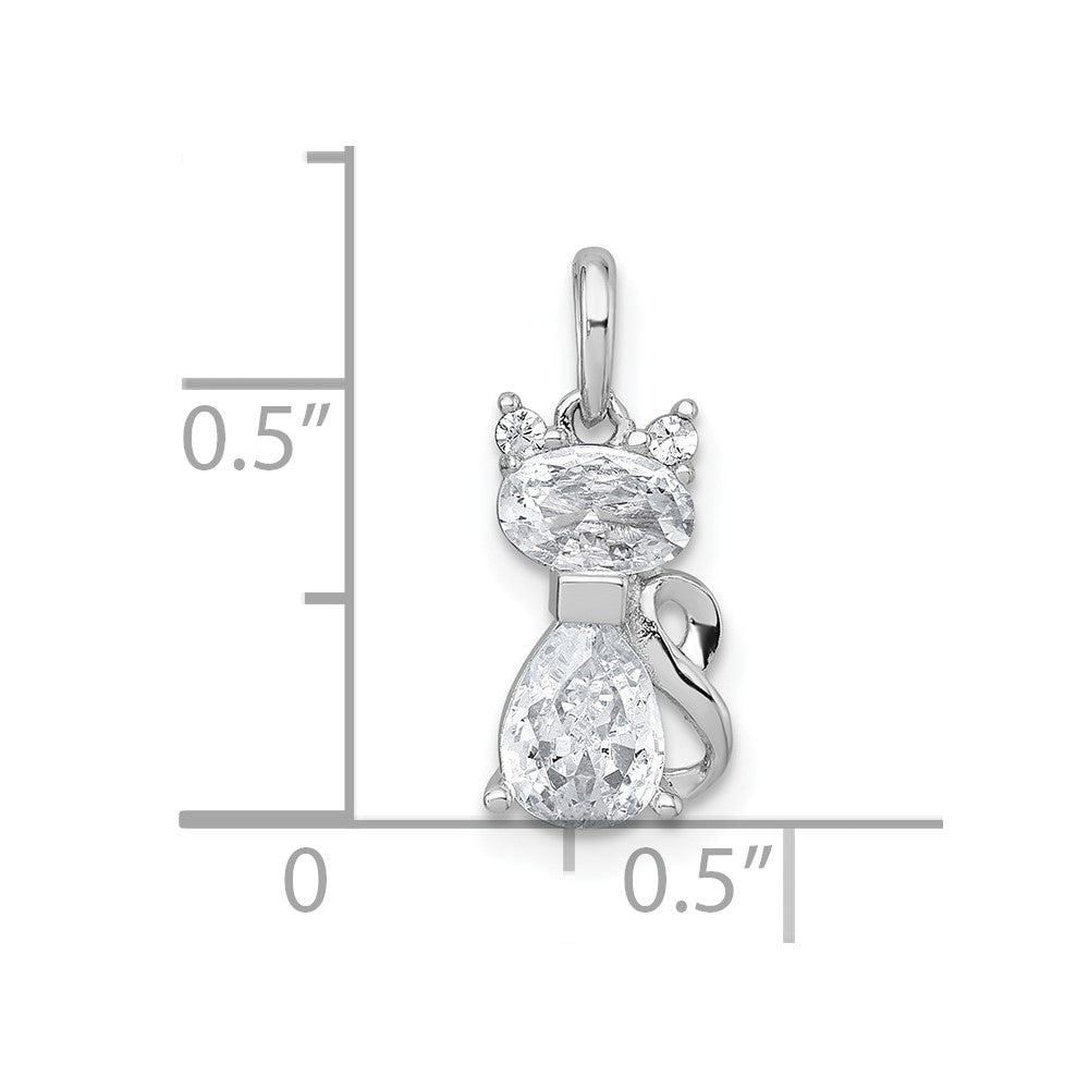 Sterling Silver Rhodium-Plated White CZ Cat Pendant