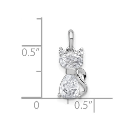 Sterling Silver Rhodium-Plated White CZ Cat Pendant