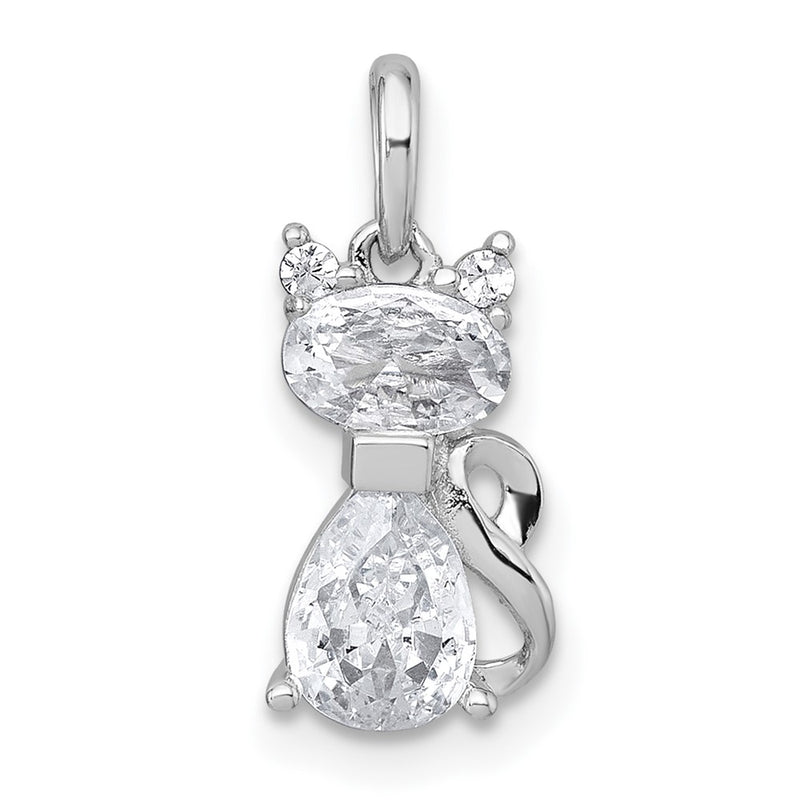 Sterling Silver Rhodium-Plated White CZ Cat Pendant