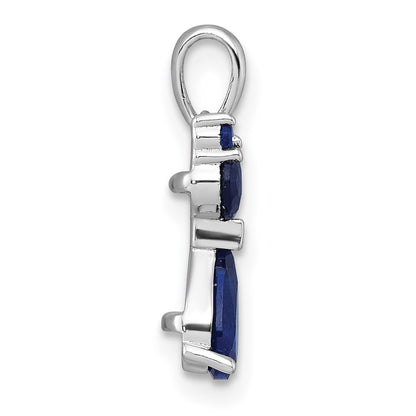 Sterling Silver Rhodium-Plated Lab Created Sapphire Cat Pendant