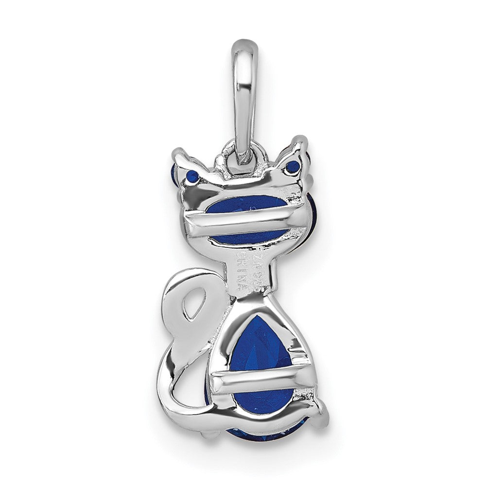 Sterling Silver Rhodium-Plated Lab Created Sapphire Cat Pendant