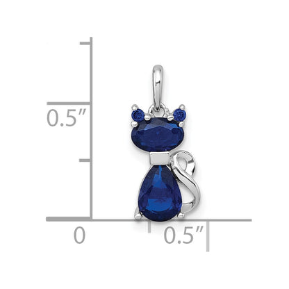 Sterling Silver Rhodium-Plated Lab Created Sapphire Cat Pendant