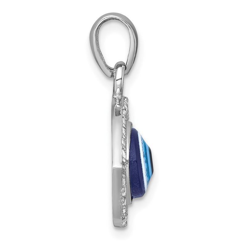 Sterling Silver Rhodium-Plated Polished CZ and Glass Evil Eye Pendant