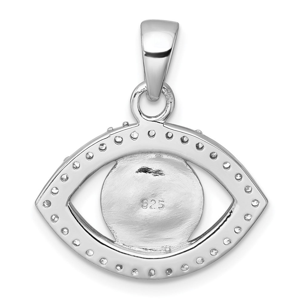 Sterling Silver Rhodium-Plated Polished CZ and Glass Evil Eye Pendant
