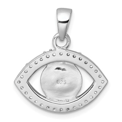 Sterling Silver Rhodium-Plated Polished CZ and Glass Evil Eye Pendant