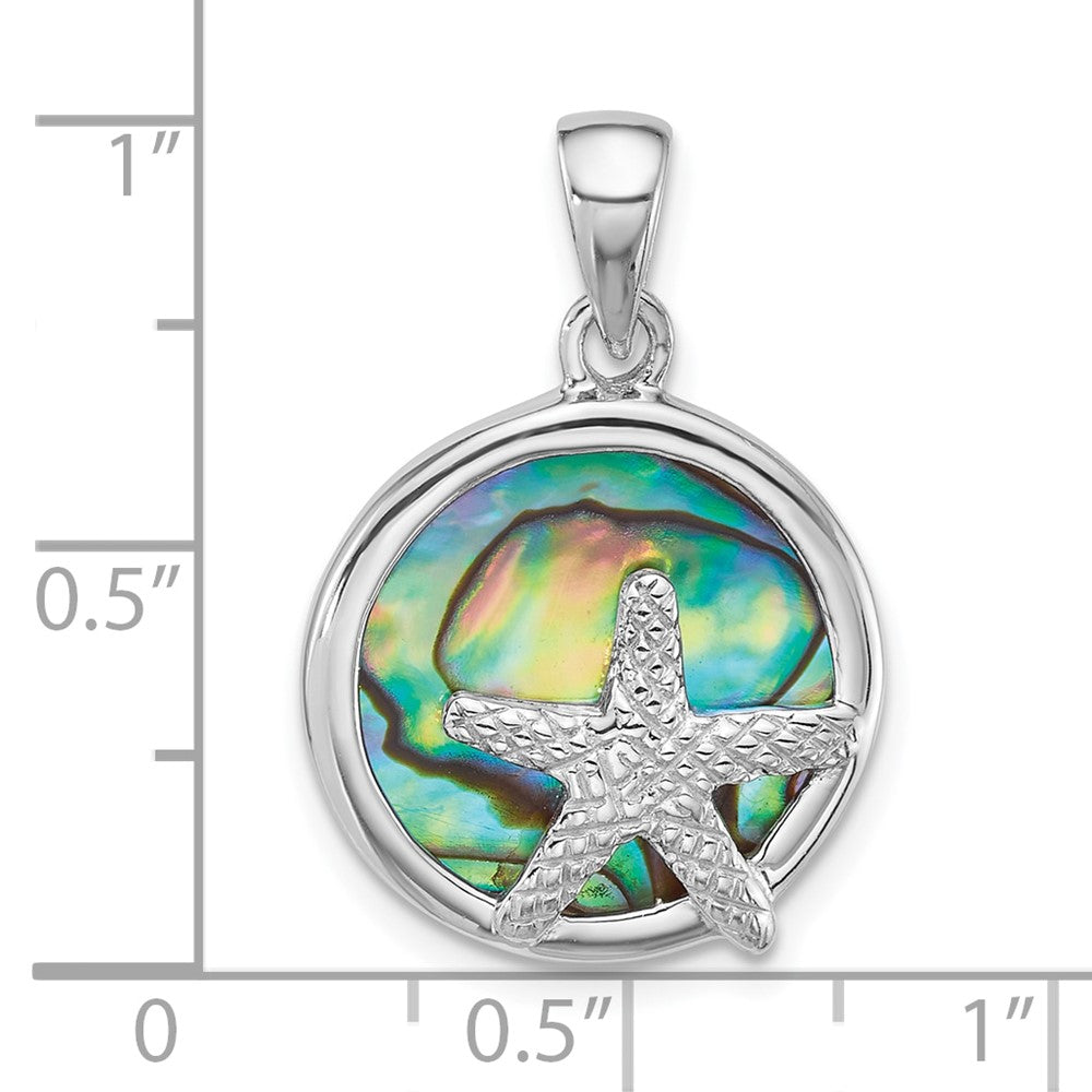 Sterling Silver Rhodium Plated Polished Abalone with Starfish Pendant