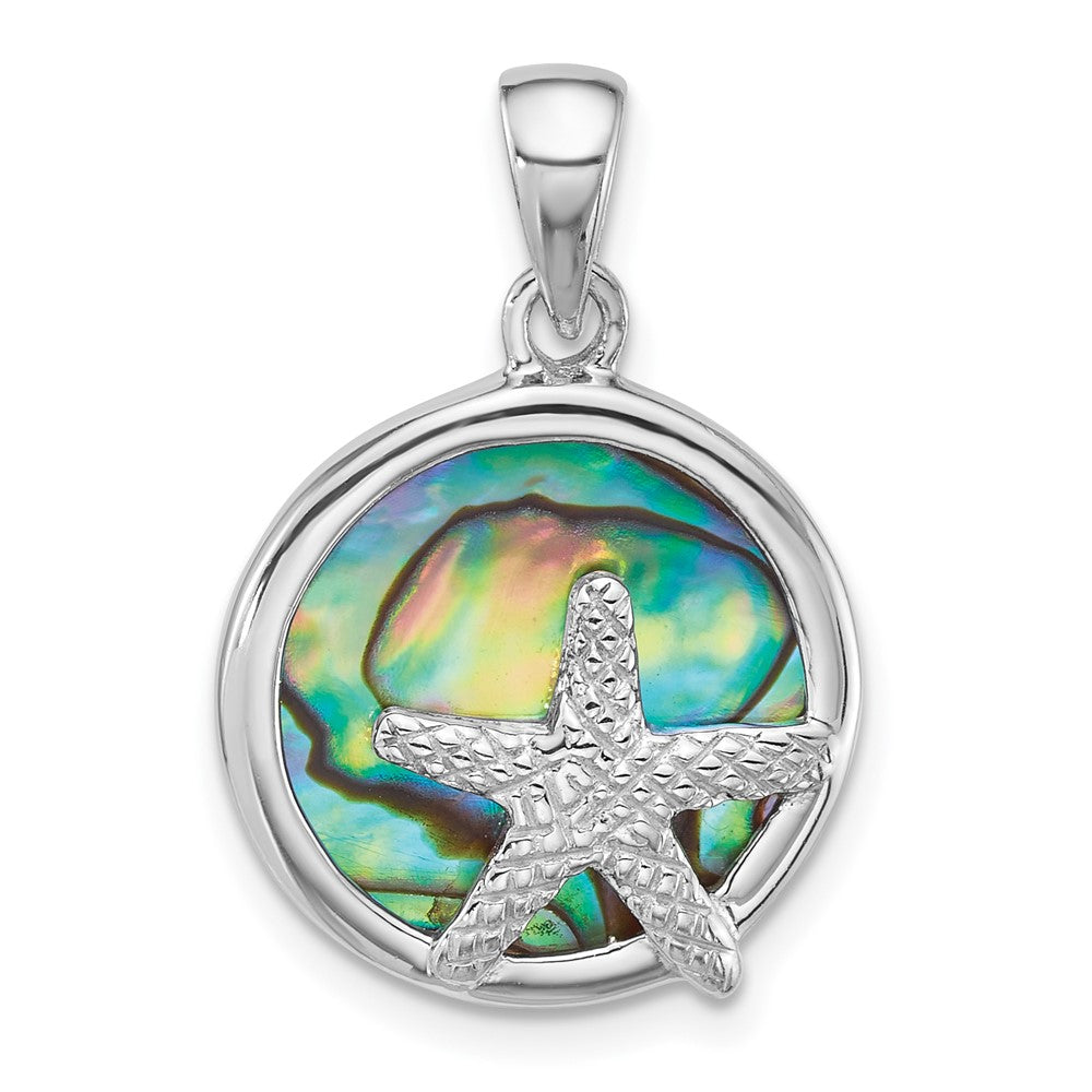 Sterling Silver Rhodium Plated Polished Abalone with Starfish Pendant