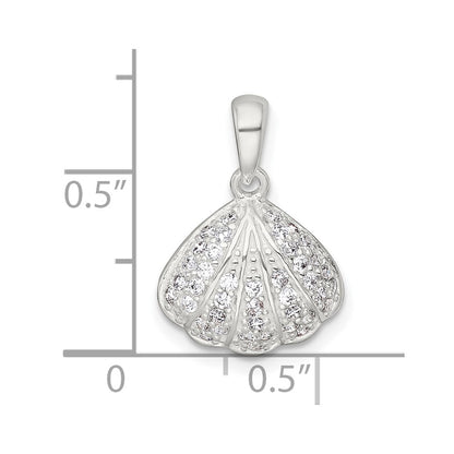 Sterling Silver Polished CZ Shell Pendant