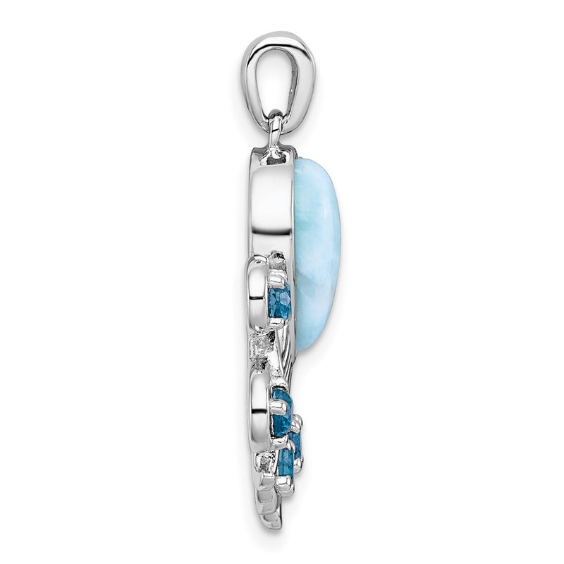 Sterling Silver Rh-Pl Polished .04 Wht Topaz/ .85 Blue Topaz/larimar Octopus Pendant