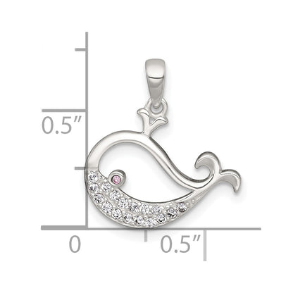 Sterling Silver Polished Pink and White CZ Whale Pendant