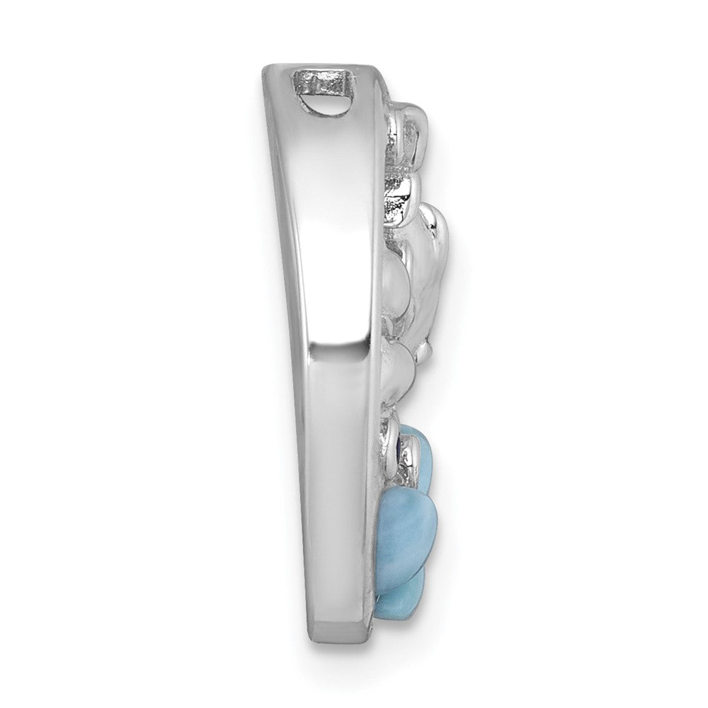 Sterling Silver Rhodium Plated Larimar and Blue CZ Dolphins Chain Slide Pendant