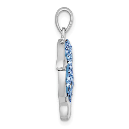 Sterling Silver Rh-Pl Blue Multi Color Crystal Dolphins Heart Shape Pendant