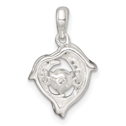 Sterling Silver Polished Vibrant CZ Dolphin Pendant