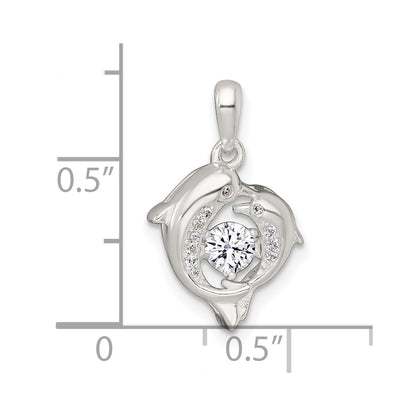 Sterling Silver Polished Vibrant CZ Dolphin Pendant