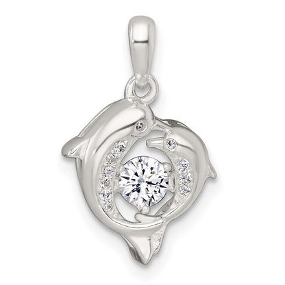 Sterling Silver Polished Vibrant CZ Dolphin Pendant