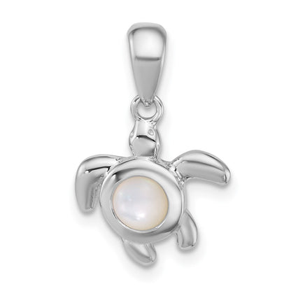 Sterling Silver Rhodium-Plated Polished Mop Turtle Pendant