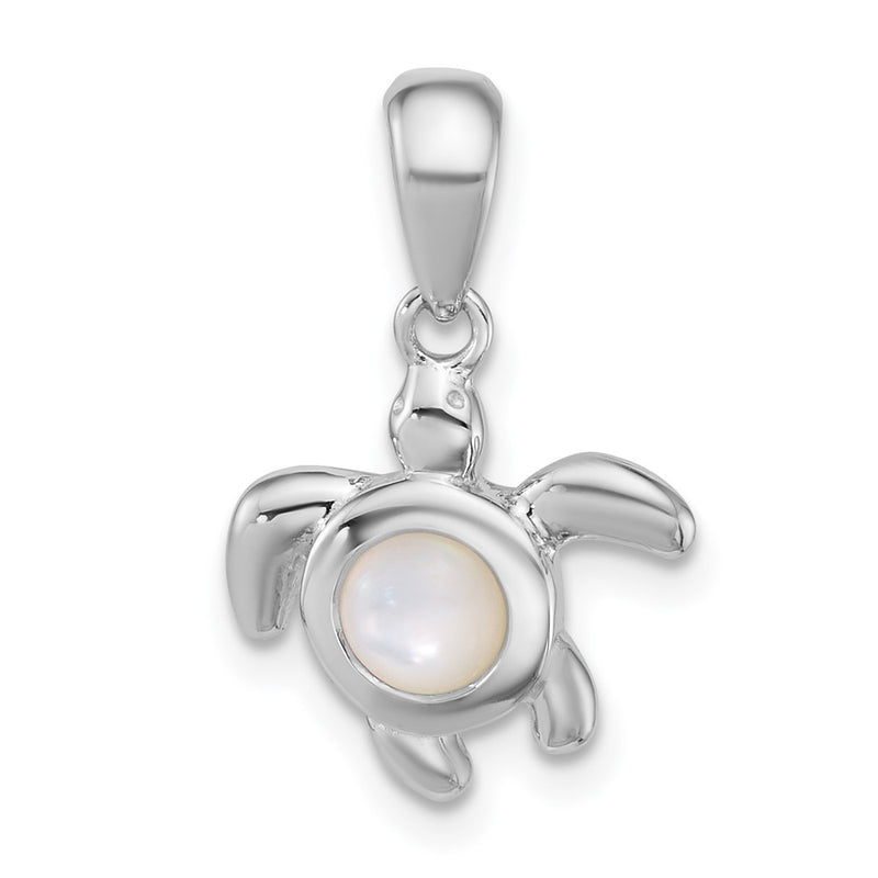 Sterling Silver Rhodium-Plated Polished Mop Turtle Pendant