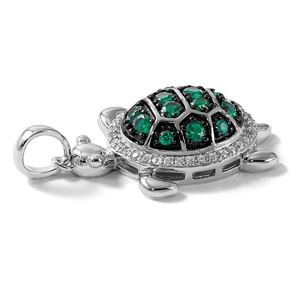 Sterling Silver Rhod-Pl Black-Plating CZ Turtle Pendant