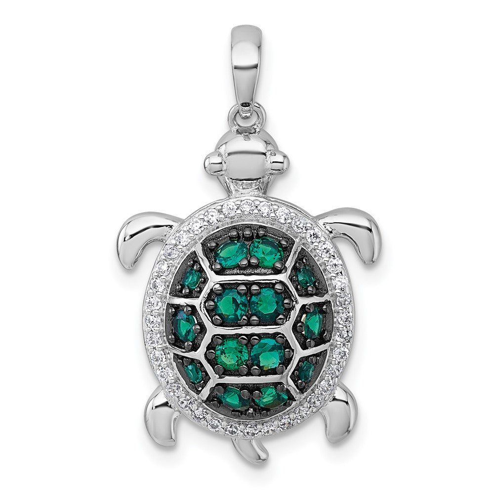 Sterling Silver Rhod-Pl Black-Plating CZ Turtle Pendant