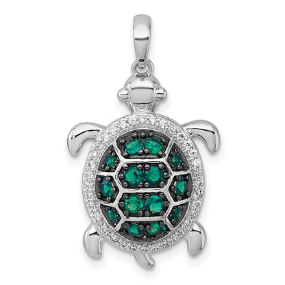 Sterling Silver Rhod-Pl Black-Plating CZ Turtle Pendant