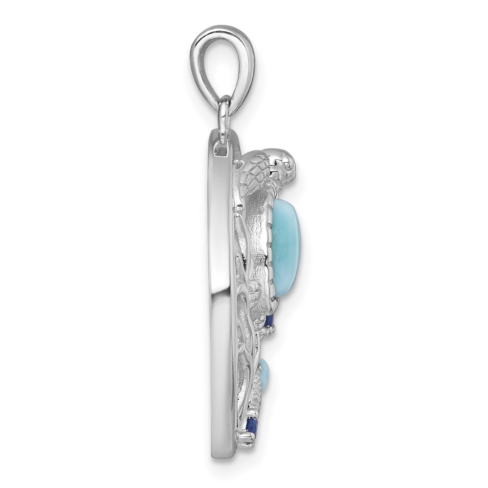 Sterling Silver Rhodium Plated Polished Larimar and Blue CZ Sealife Pendant
