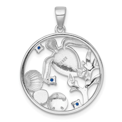 Sterling Silver Rhodium Plated Polished Larimar and Blue CZ Sealife Pendant