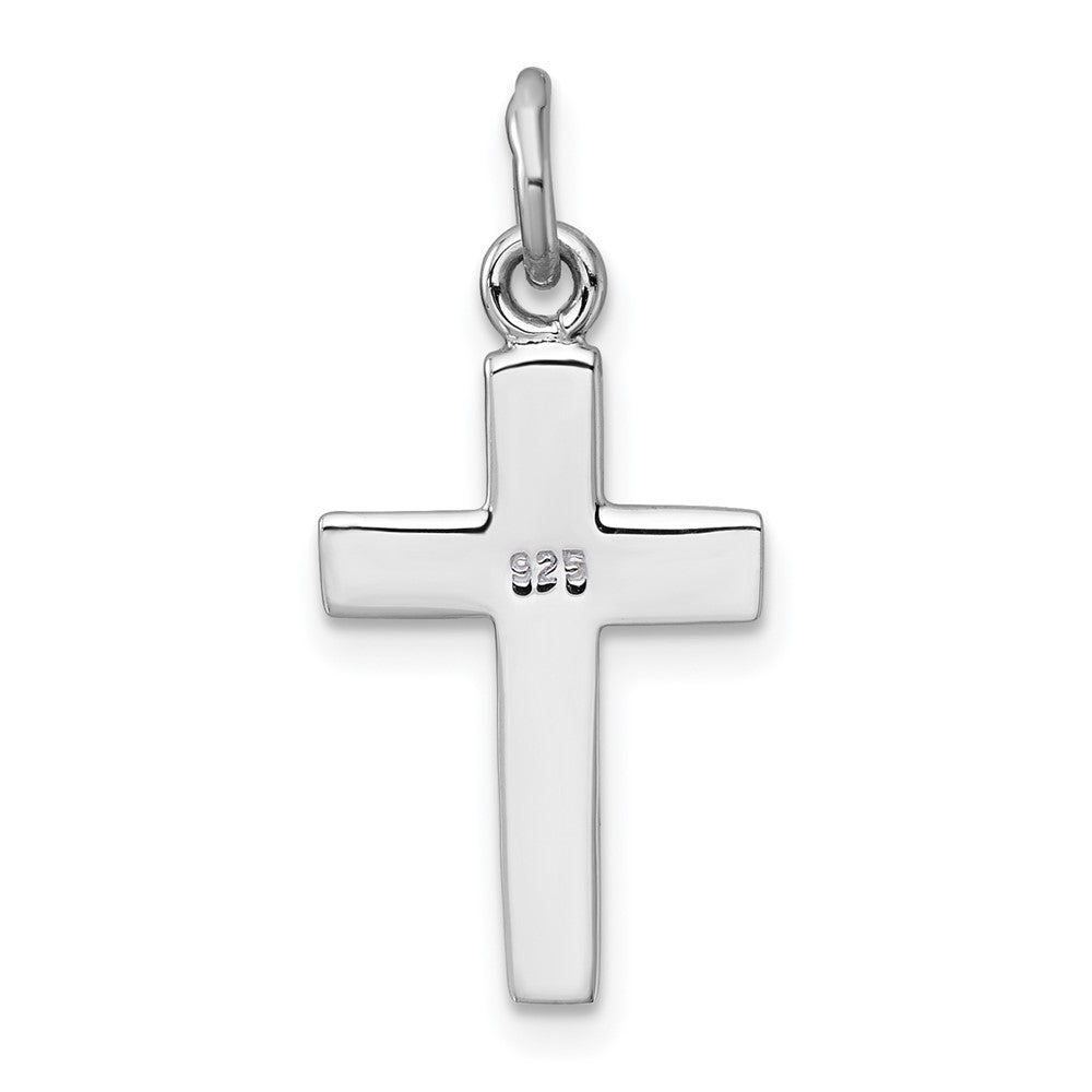 Sterling Silver Rhodium-Plated Enameled Polished Heart Cross Pendant