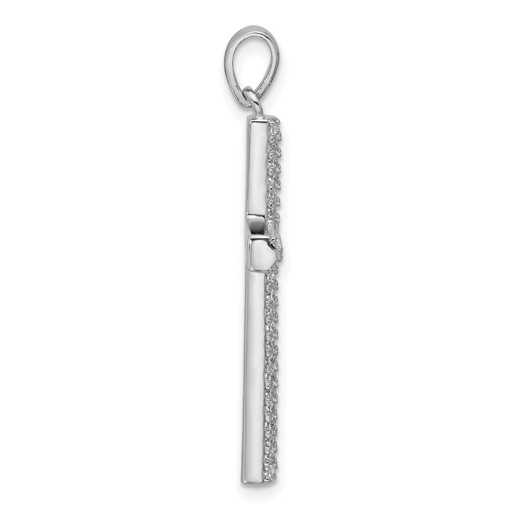 Sterling Silver Rhodium-Plated Pave CZ Cross Pendant