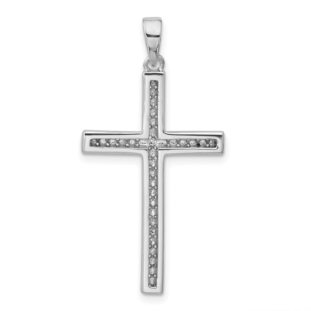 Sterling Silver Rhodium-Plated Pave CZ Cross Pendant