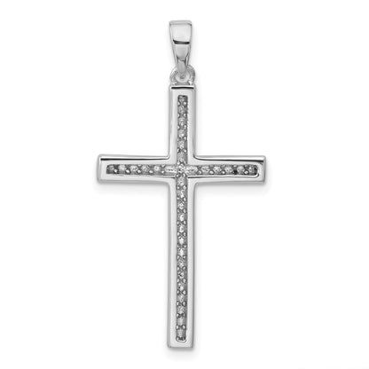 Sterling Silver Rhodium-Plated Pave CZ Cross Pendant