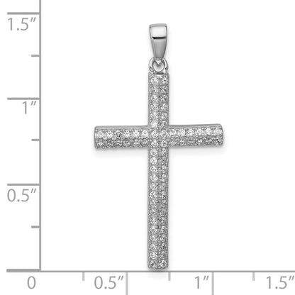 Sterling Silver Rhodium-Plated Pave CZ Cross Pendant
