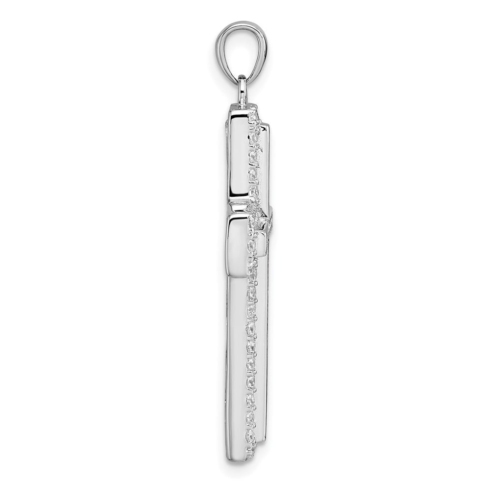 Sterling Silver Rhodium-Plated White CZ Cross Pendant