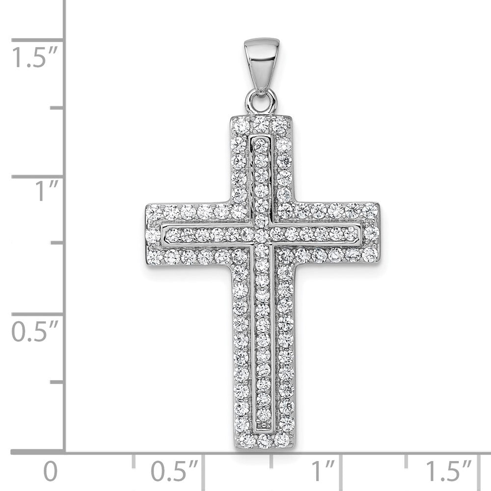 Sterling Silver Rhodium-Plated White CZ Cross Pendant