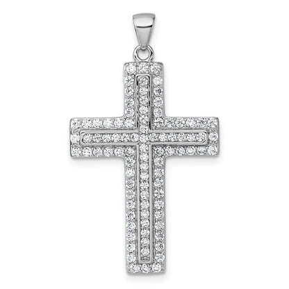 Sterling Silver Rhodium-Plated White CZ Cross Pendant