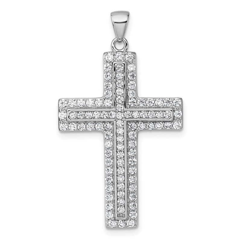 Sterling Silver Rhodium-Plated White CZ Cross Pendant